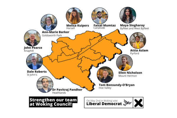 Map of Woking with candidates